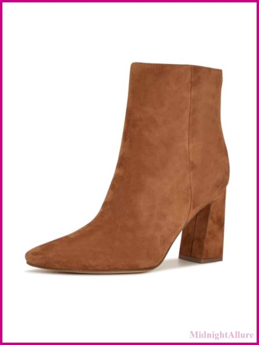 Suede Snip Toe Ankle Booties with Block Heel & Zipper